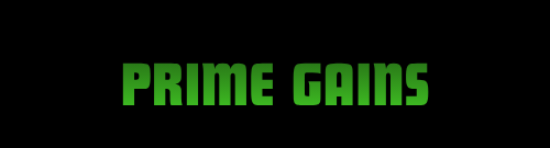 Green 'PRIME GAINS' text on a black background